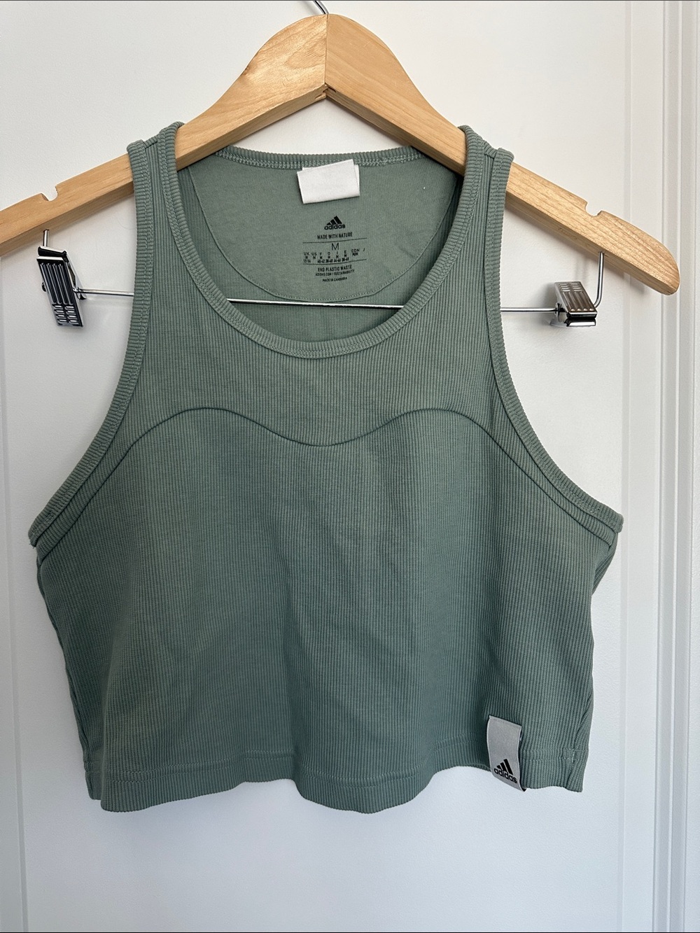 adidas Women’s Ribbed Cropped Tank Top Sage Green M